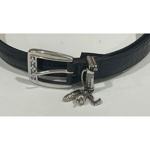 BRIGHTON womens belt golf charm M/L 32 C3003 black crocodile embossed leather